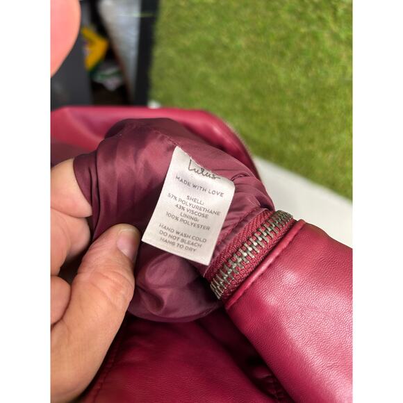 NWT Lulus Up on a Tuesday Vegan Leather Jacket Burgundy Moto Size M Medium - Picture 10 of 10